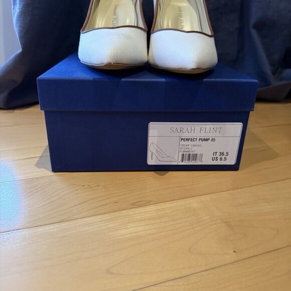 Sarah Flint Cream Canvas perfect pump 85mm - Picture 2 of 5